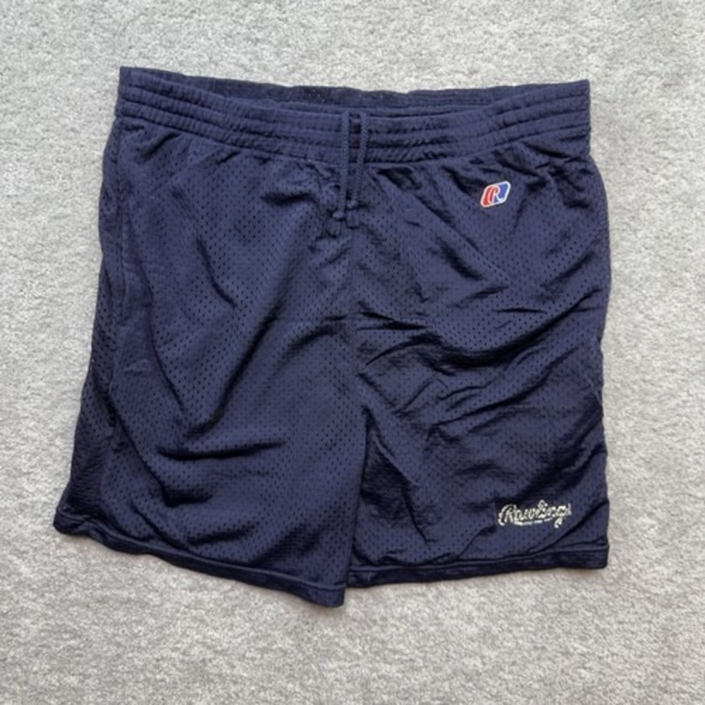 Rawlings Nylon Mesh Shorts Mens Large Navy Blue Basketball Gym Drawstring Sports